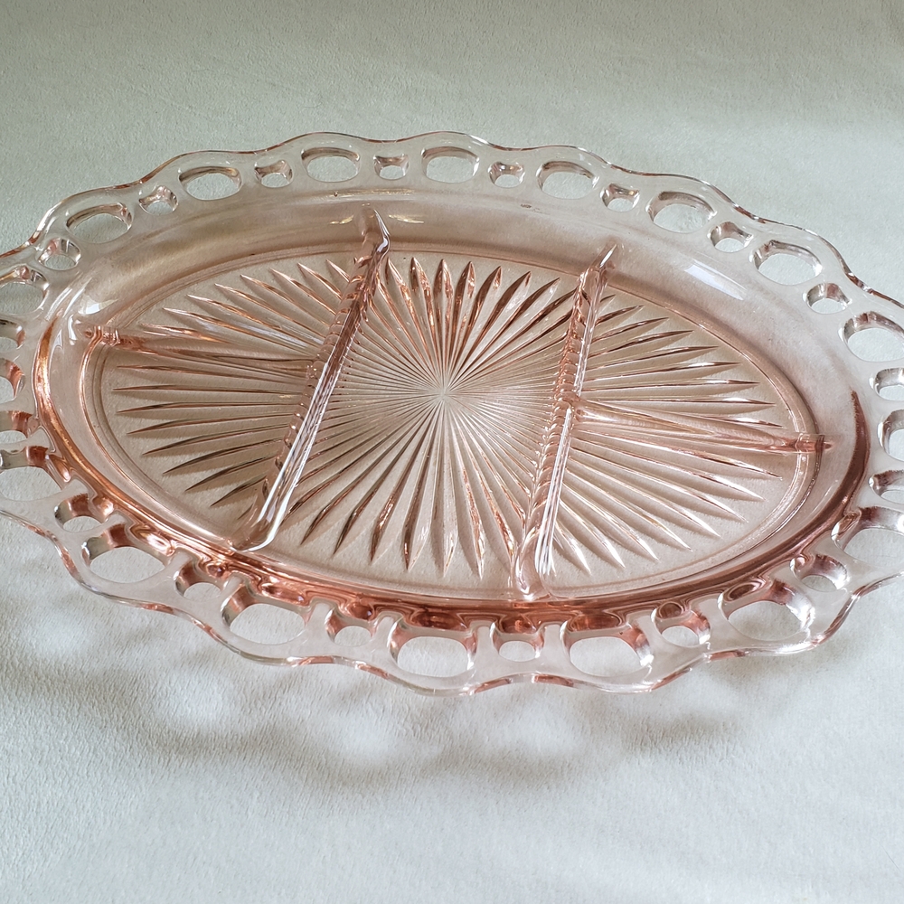 Anchor Hocking Pink Glass Divided Serving Platter